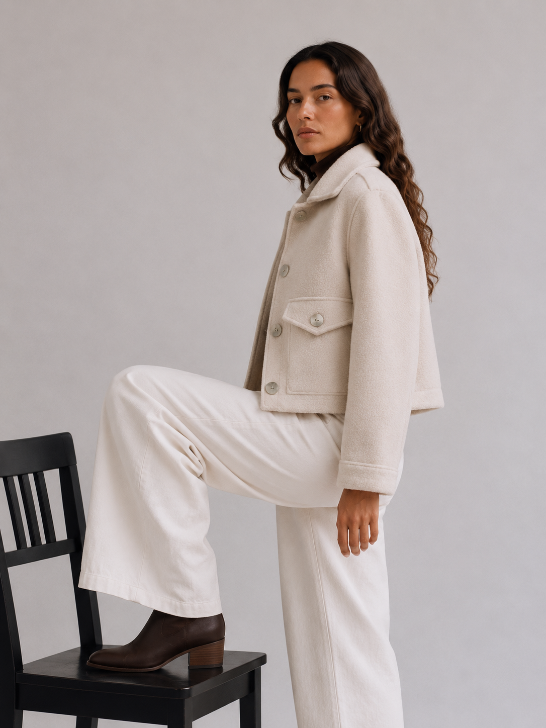 Chaqueta Nao - Lana Boucle Crudo