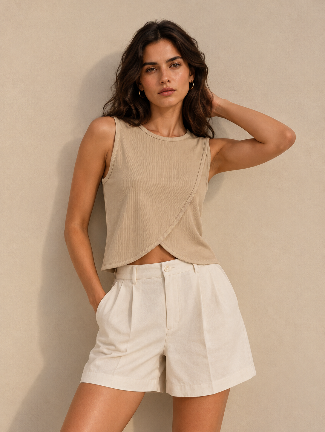 Polera Waves Sin Manga - Beige