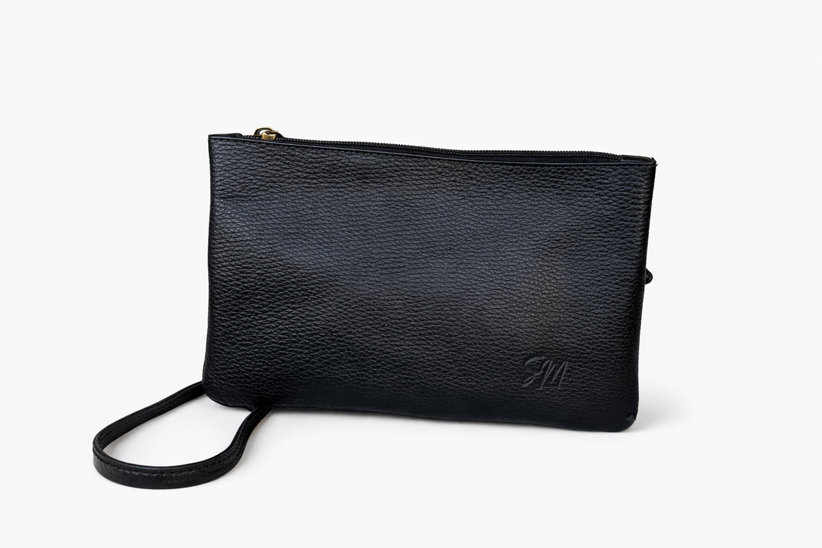 Cartera Doble - Cuero Negro Grano A Pedido
