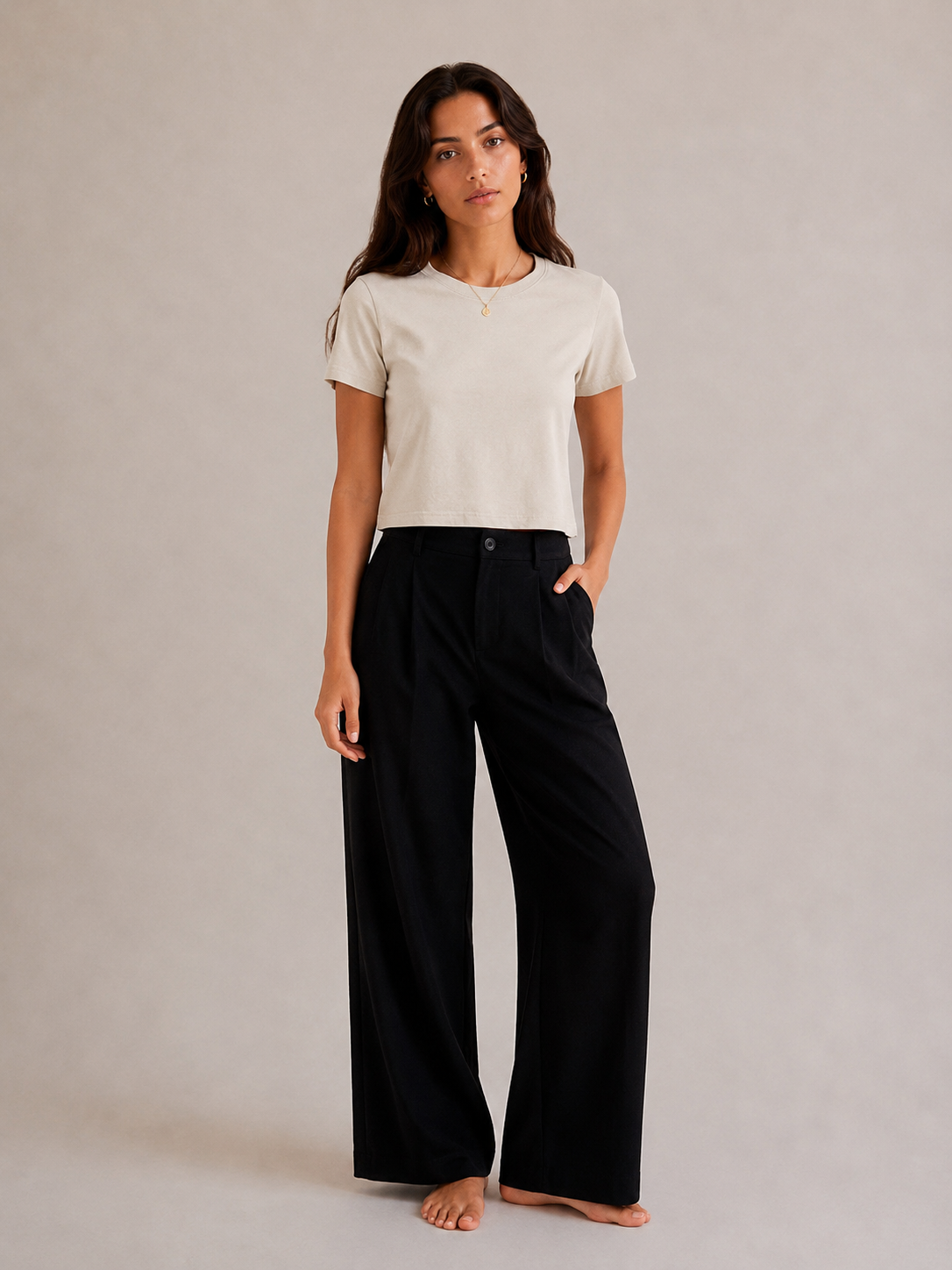 Top Básico - Algodón pima Beige Claro