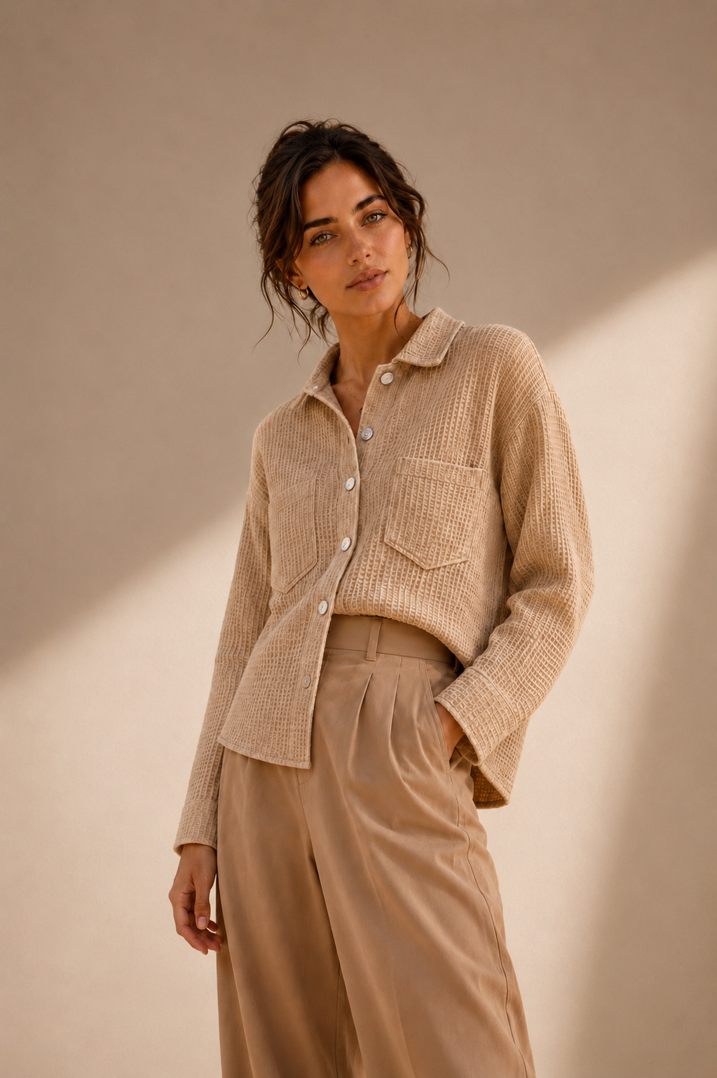 Camisa Lía - Algodón Panal Tostado A pedido