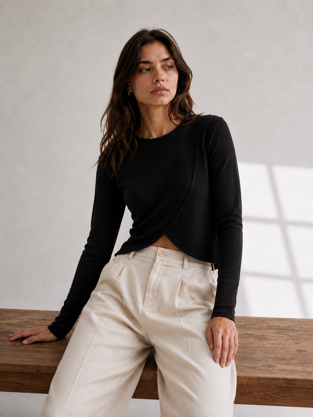 Polera Waves Manga Larga-Negro